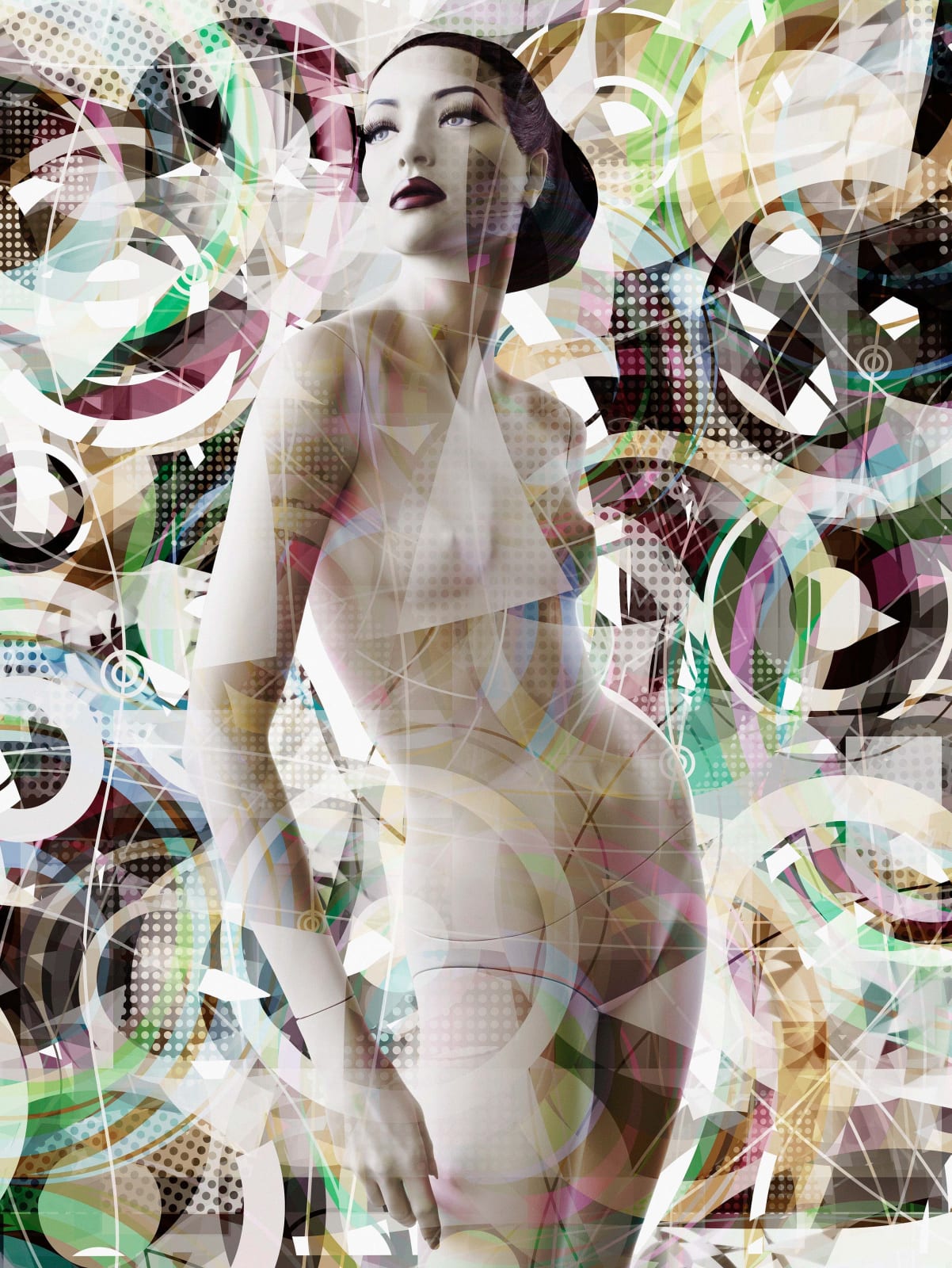 Valérie Belin Electra Super Models nude mannequin with multiple exposure image with abstract shapes 