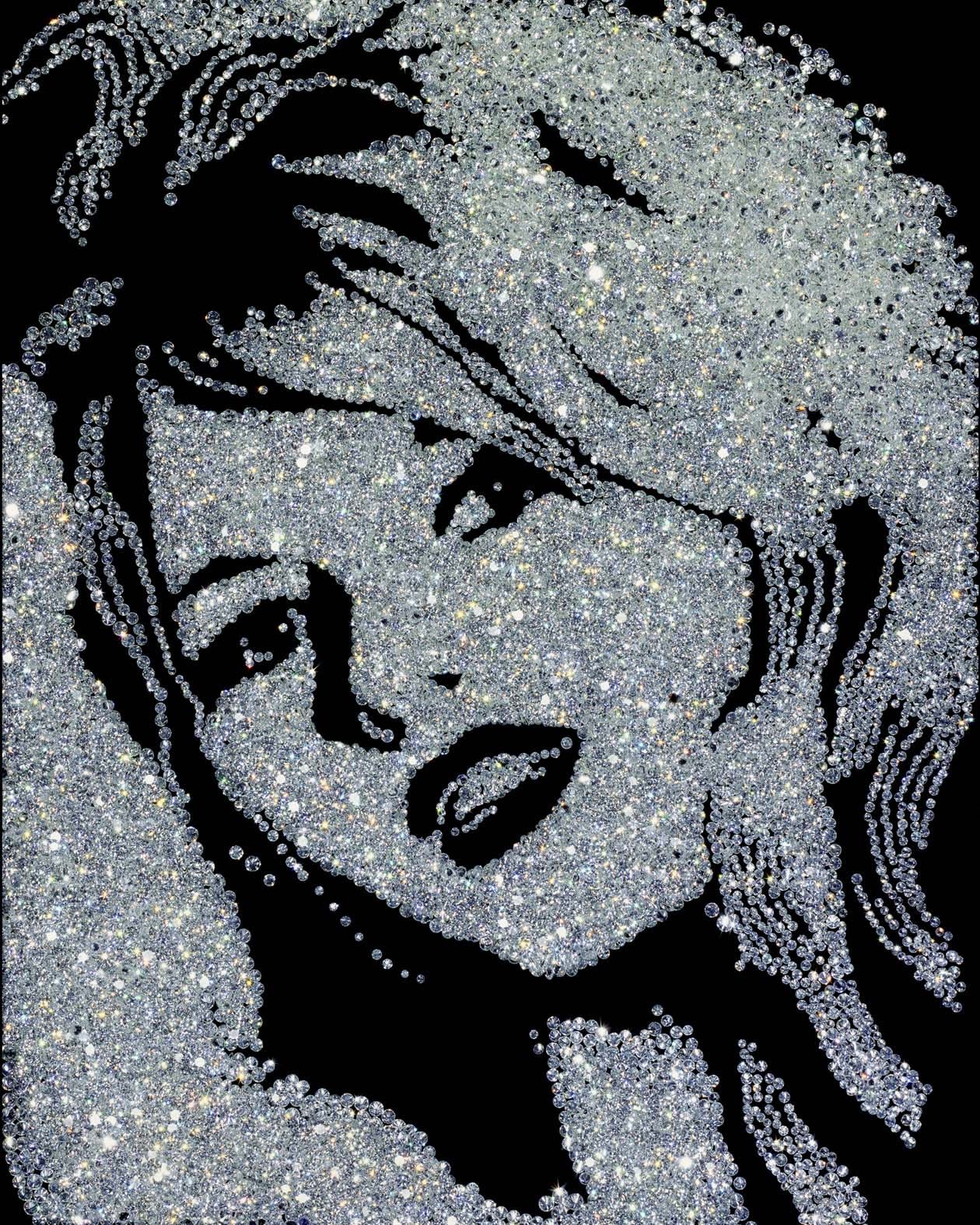 Vik Muniz Diamonds photograph of Brigitte Bardot's face made out of diamonds against black background