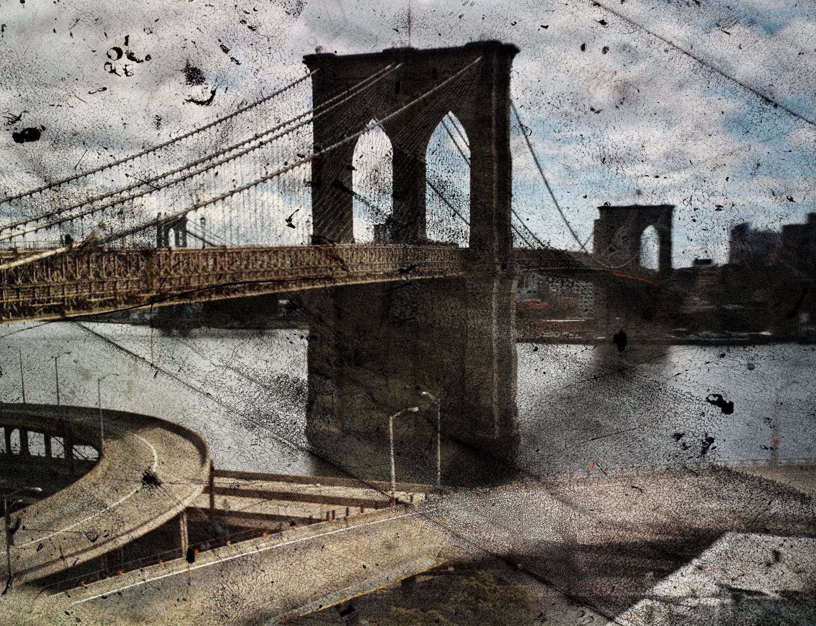 Abelardo Morell Tent Camera Image on Ground  Rooftop View of the Brooklyn Bridge and FDR