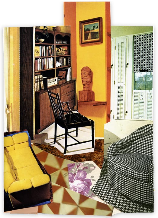 Mickalene Thomas, Interior: Two Chairs and One Yellow Couch, 2014