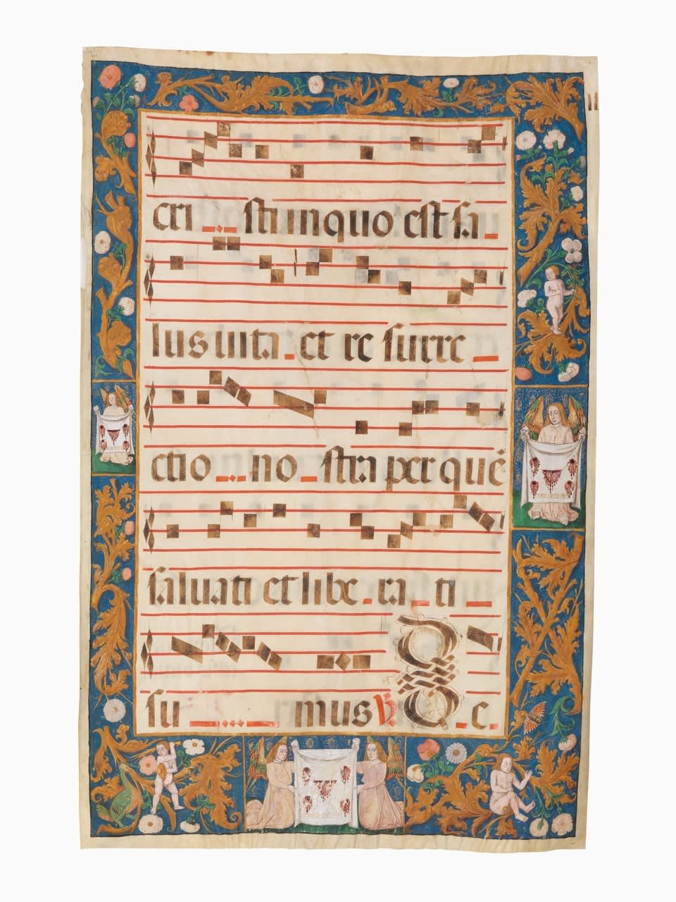 [Illuminated leaf], A giant choirbook leaf with decorated borders, c. 1510. Spain, Castile.