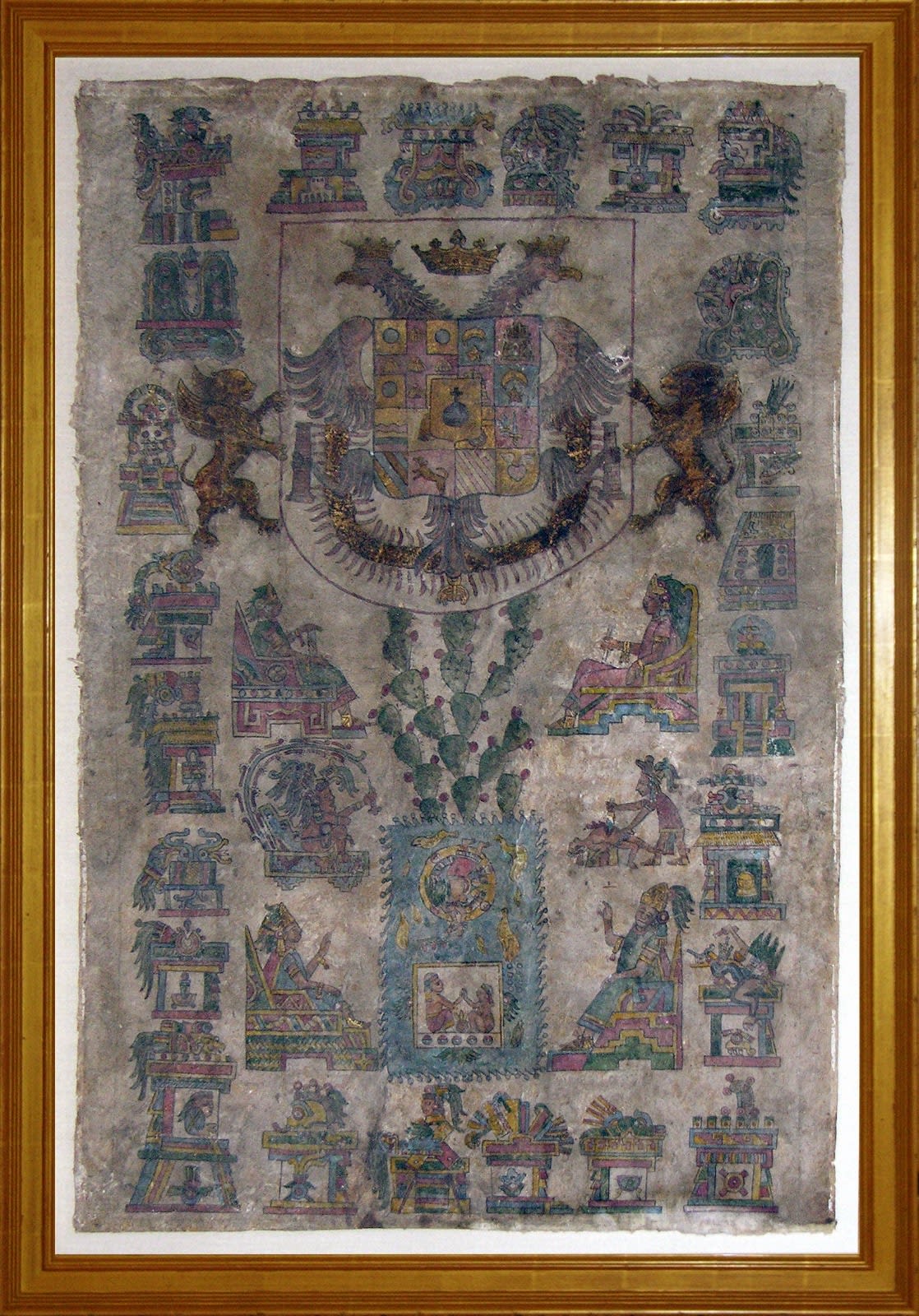 Mexican illuminated manuscript, Mexican illuminated manuscript on amate paper showing the coat of arms of the Count of Salvatierra, Viceroy of New Spain from 1642-49., N.d. [second half of the 19th century]. [Mexico].