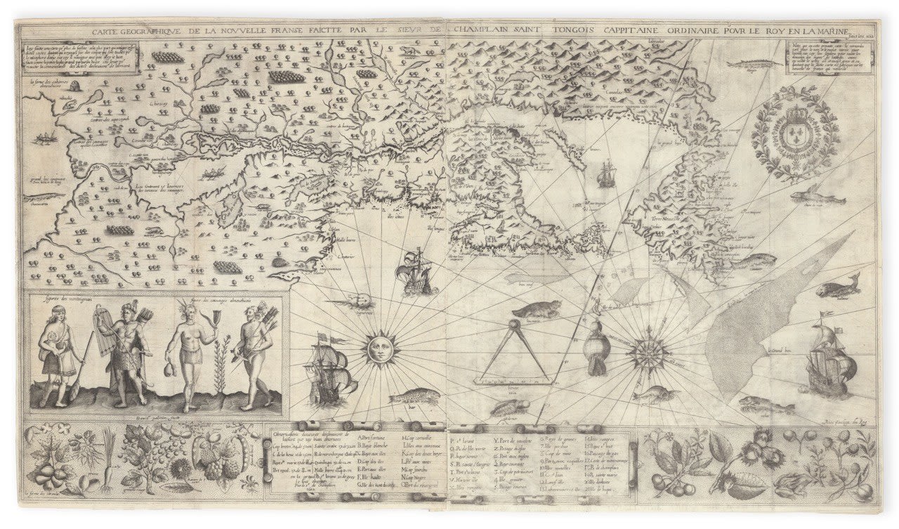 Champlain, Samuel de, Carte Geographique de la Nouvelle Franse Faictte par le Sieur Champlain Saint Tongois Cappitaine Ordinaire Pour le Roy en la Marine, 1613. Paris.