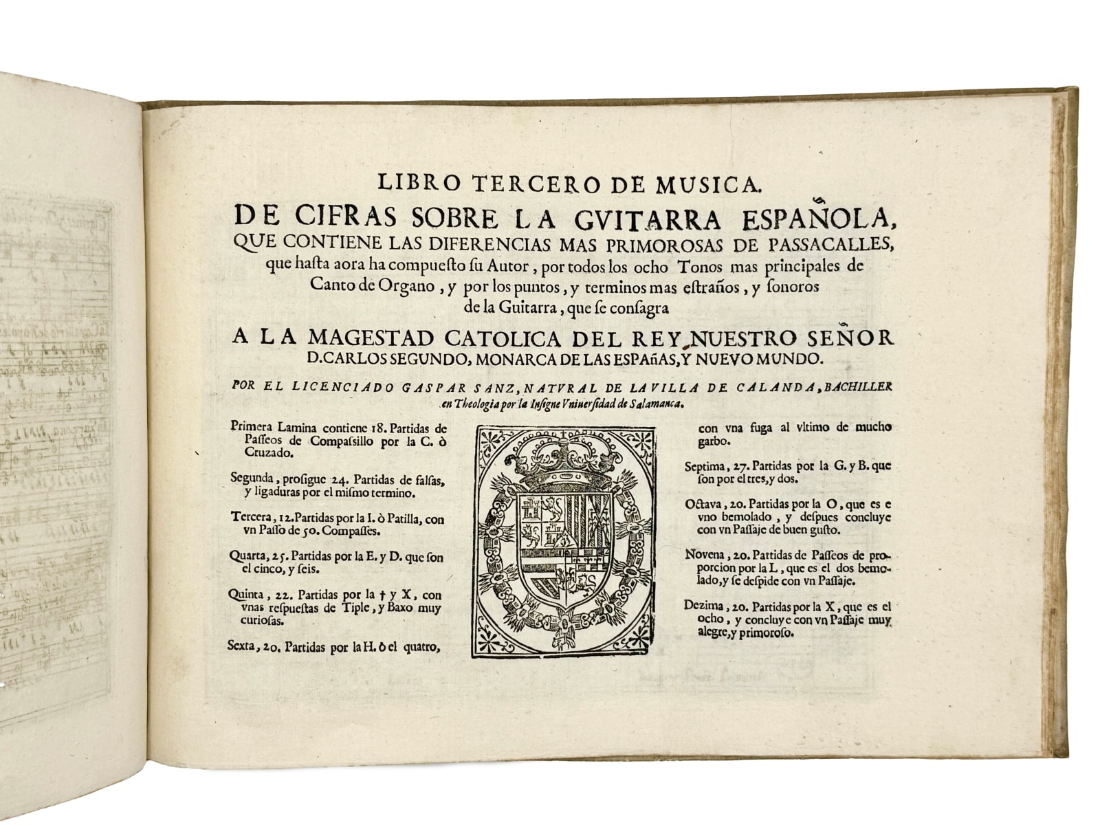 Sanz, Gaspar Francisco, Instruccion de musica sobre la Guitarra Española, y metodo de sus primeros rudimentos hasta tañerla con destreza, 1697. Zaragoza. Herederos de Diego Dormer.