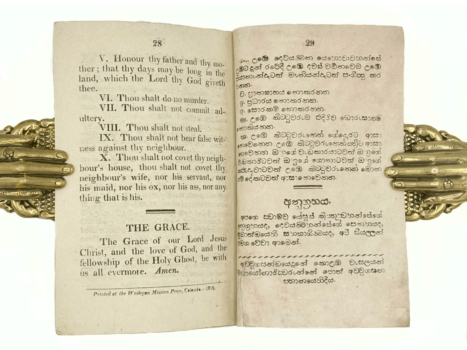 Wesley, John, Instructions for Children, Lord’s Prayer, Creed & Ten Commandments - English & Cingalese, 1818. Colombo. Wesleyan Mission Press.