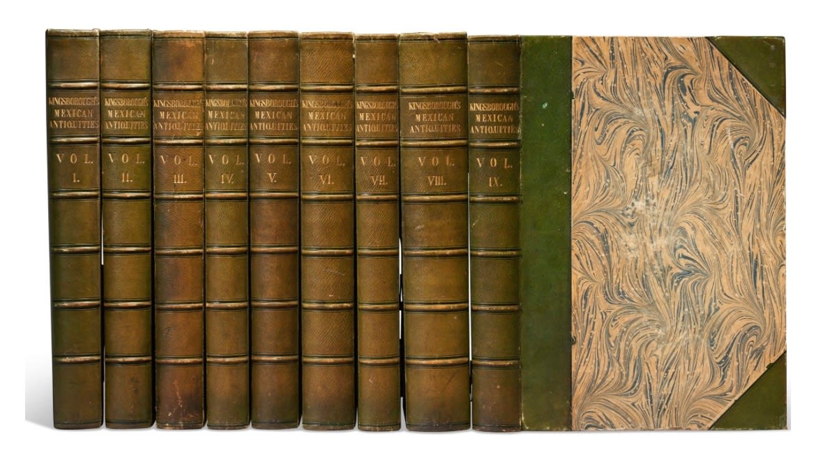 Kingsborough, Edward King, Viscount., Antiquities of Mexico comprising facsimiles of ancient Mexican paintings and hieroglyphics., London: A. Aglio, 1830 [vols I-V]; Robert Havell, Colnaghi Son and Co., 1831 [vols VI-VII]; andHenry G. Bohn, 1848 [vols VIII-IX].