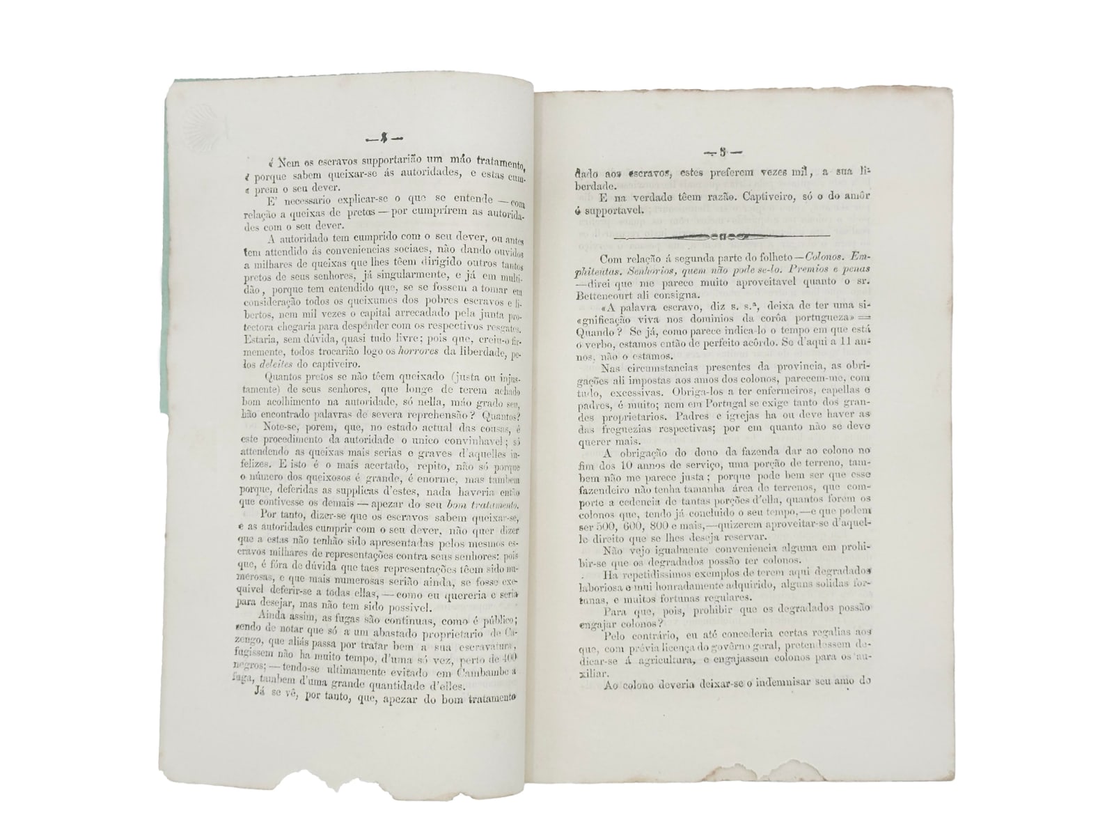 Sá Nogueira Pinto de Balsemão, Eduardo Augusto de, Os escravos. Duas palavras sobre a memoria publicada pelo Sr. Juiz Carlos Pacheco, ácerca da abolição da escravidão, 1867. Luanda. Imprensa do Govêrno.