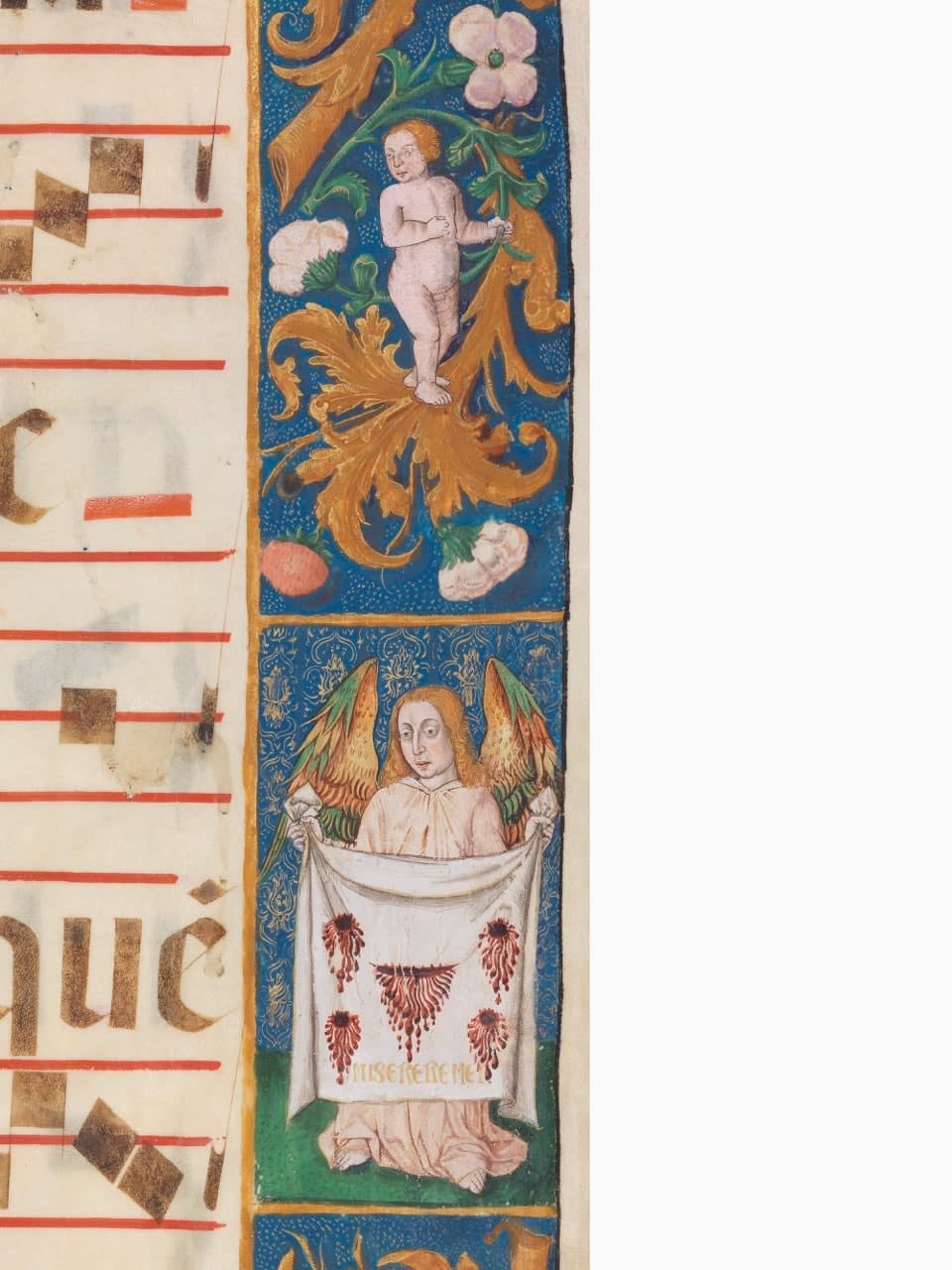 [Illuminated leaf], A giant choirbook leaf with decorated borders, c. 1510. Spain, Castile.