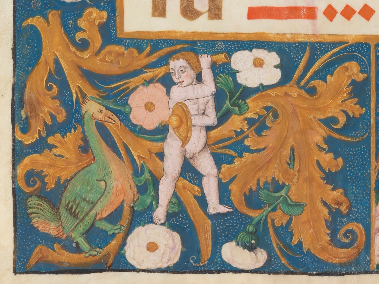 [Illuminated leaf], A giant choirbook leaf with decorated borders, c. 1510. Spain, Castile.