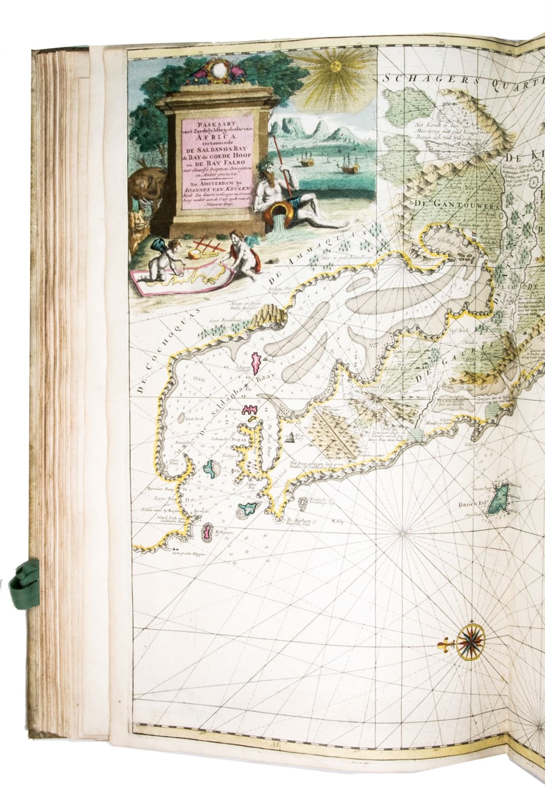 [Keulen, Gerard and Johannes van, and others], [Composite sea atlas containing 56 detailed charts including 3 manuscript charts], Amsterdam, [Johannes van Keulen and others, 1700-1753, engraved title page dated 1734].