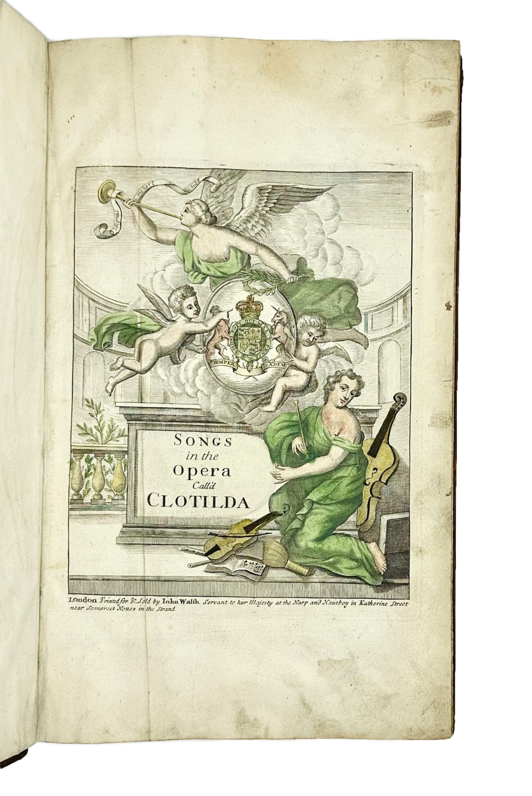 [Conti, Francesco Bartolomeo, Francesco Mancini & John Jacob Heidegger], Operas of Clotilda, Hydaspes and Almahide [title from binding]: Songs in the New Opera, Call'd Clotilda [with:] Songs in the New Opera Call'd Hydaspes [and:] Songs in the New Opera Call'd Almahide. The Songs done in Italian & English as they are Perform'd at ye Queens Theatre, 1709, 1710, 1710. London. Printed for & Sold by John Walsh, P. Randall, and I. Hare.