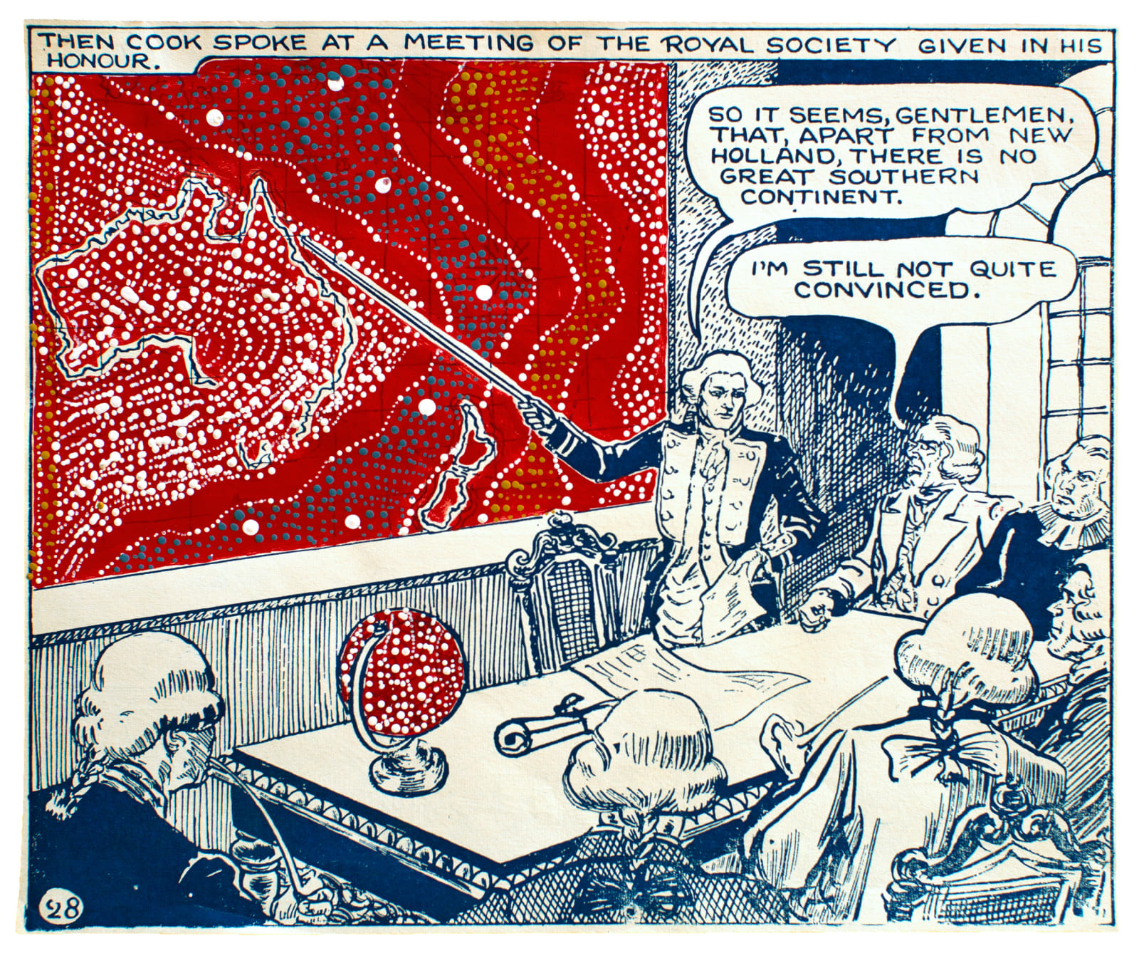 Patrick Waterhouse, Captain Cook speaking at The Royal Society. Australian Children’s Pictorial Social Studies, 1958. Revised with Julie Nangala Robertson. 2014-2018, 2014-2018