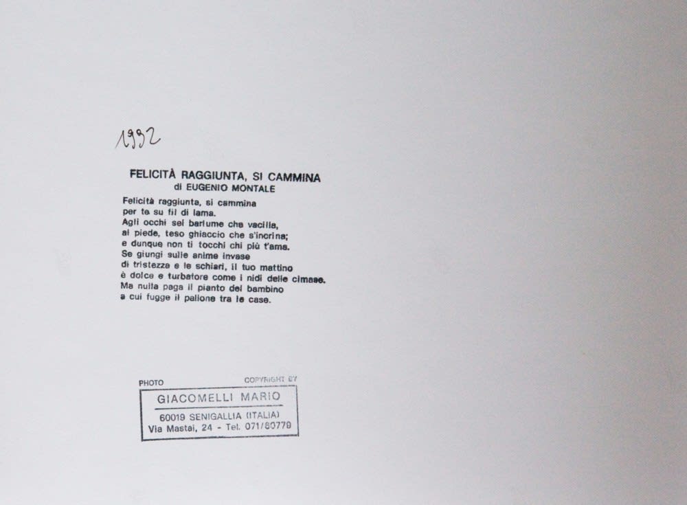Various International Artists, Mario Giacomelli - Felicita raggiunta, si cammina di Eugenio Montale, 1992