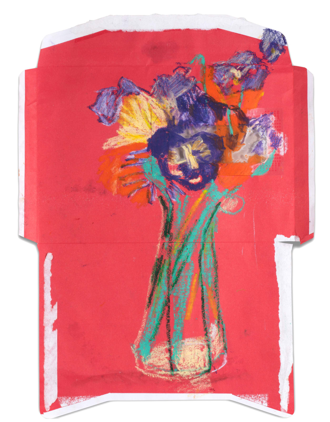 Margaret Mellis, Pansy & Marigold on Red Envelope, 1999