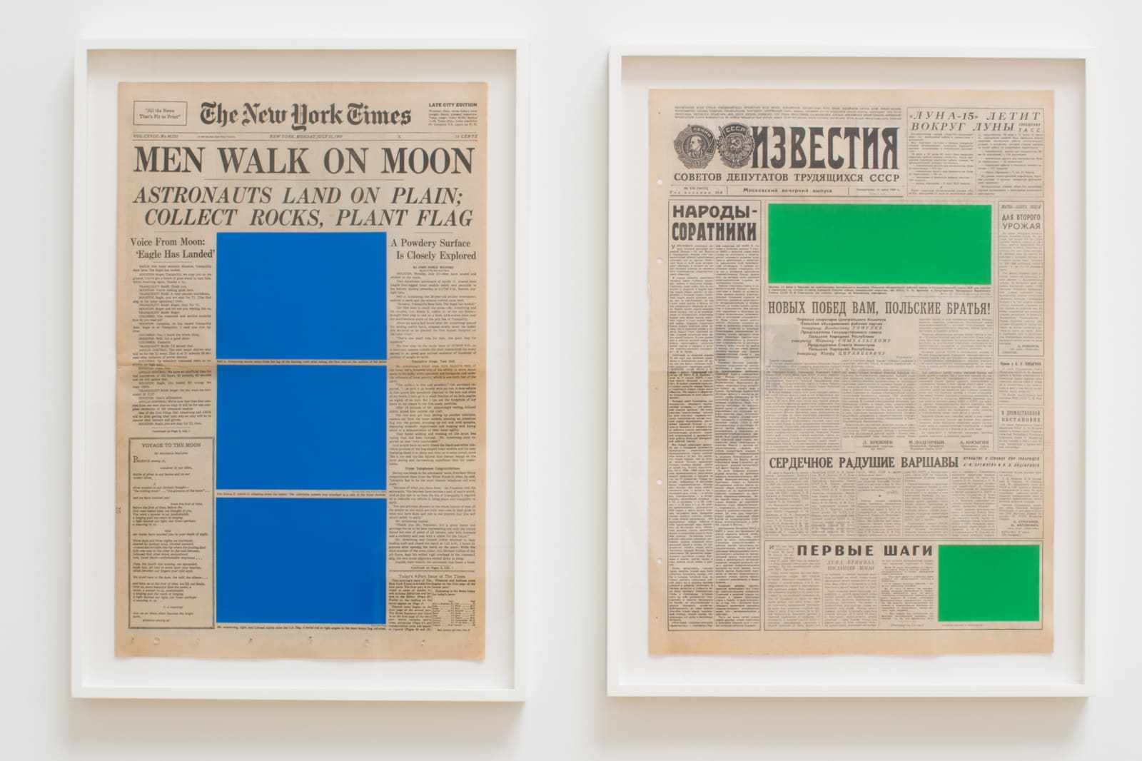 Marine Hugonnier, Art For Modern Architecture (New York Times – Moon Landing – 21/07/69 & Izvestiya – Moon Landing – 21/07/69), 2018