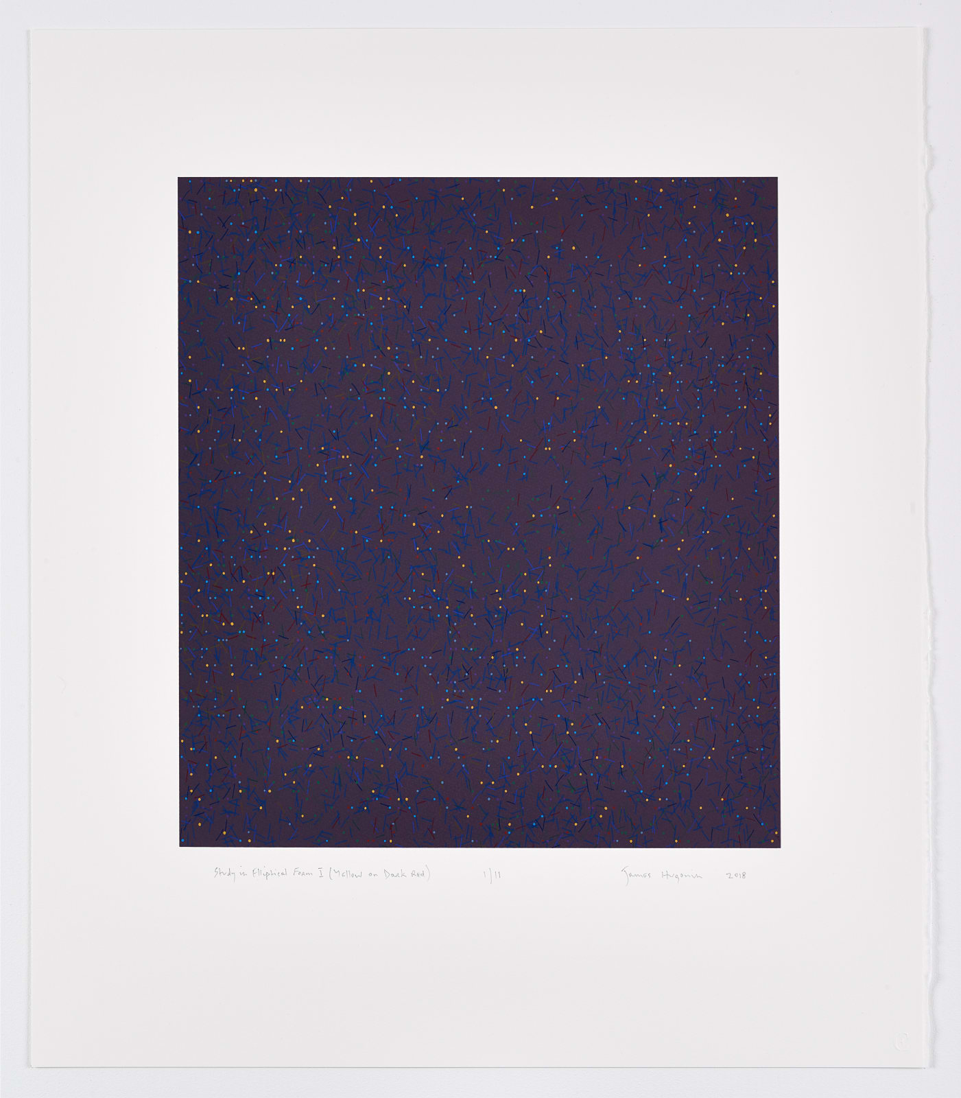 James Hugonin, Study in Elliptical Form I (Yellow on Dark Red), 2018