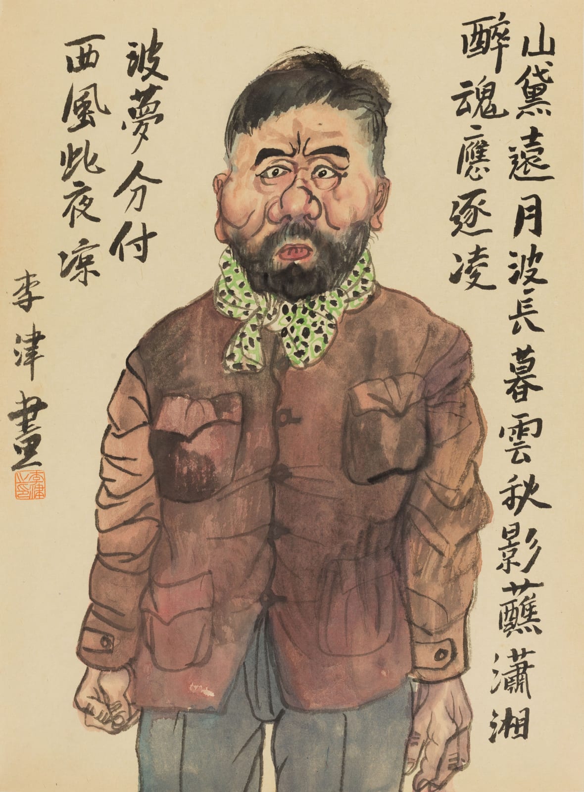 Li Jin 李津, Self-portrait with a Green Silk Scarf 戴绿丝巾的自画像, 2022