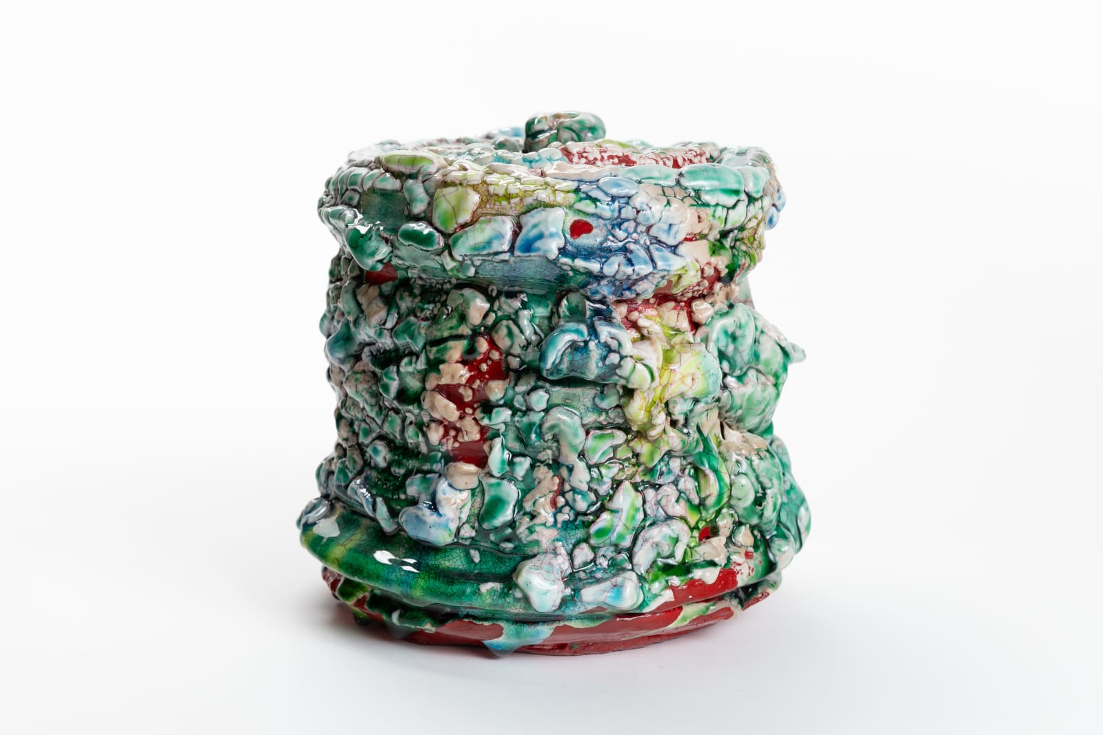 Kodai Ujiie, Oribe Lacquer White Glaze Water Jar 織部漆朱塗交白釉水指, 2024