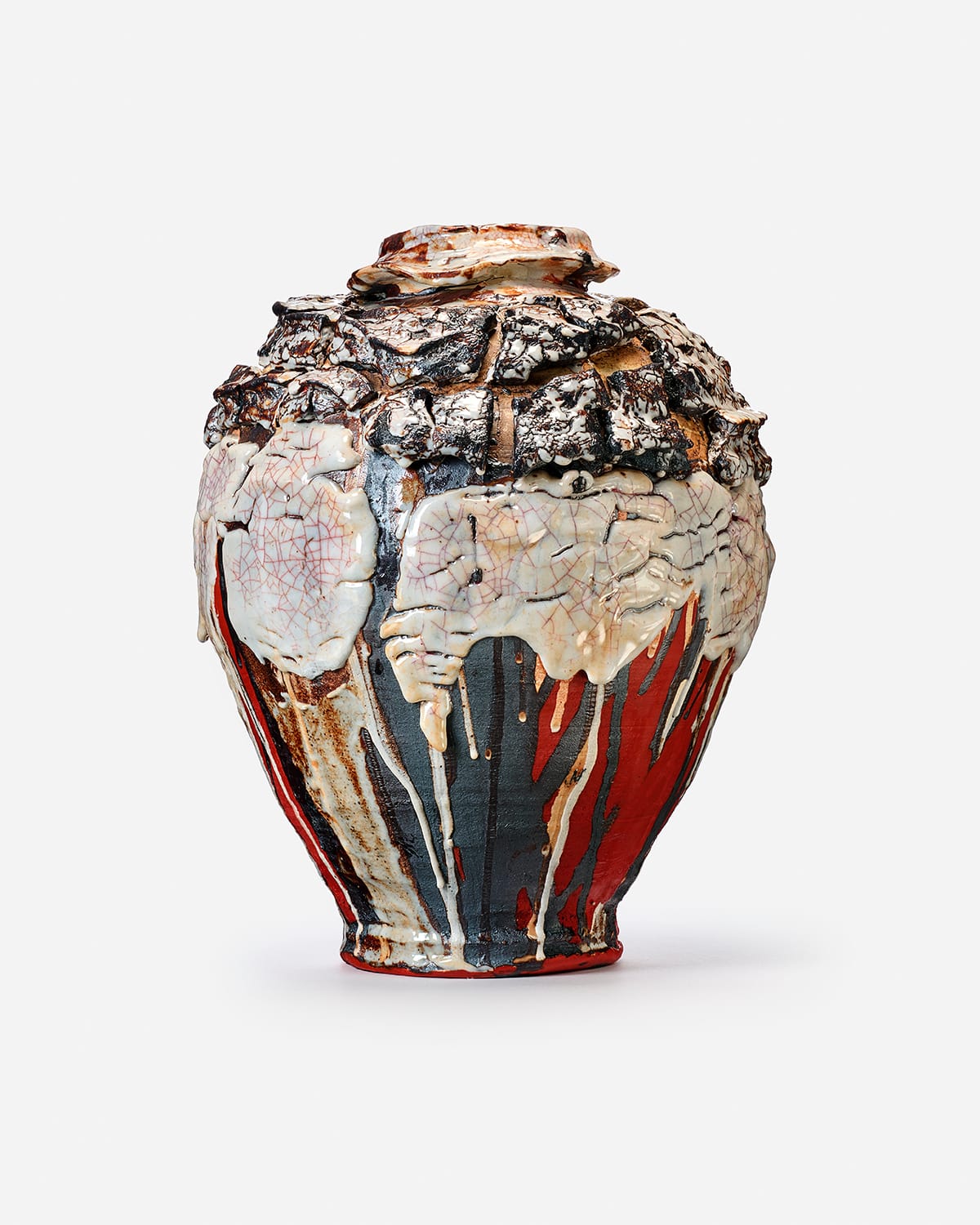 Kodai Ujiie, Nezumi Shino Lacquer Medium Jar 漆貫入彩鼠志野