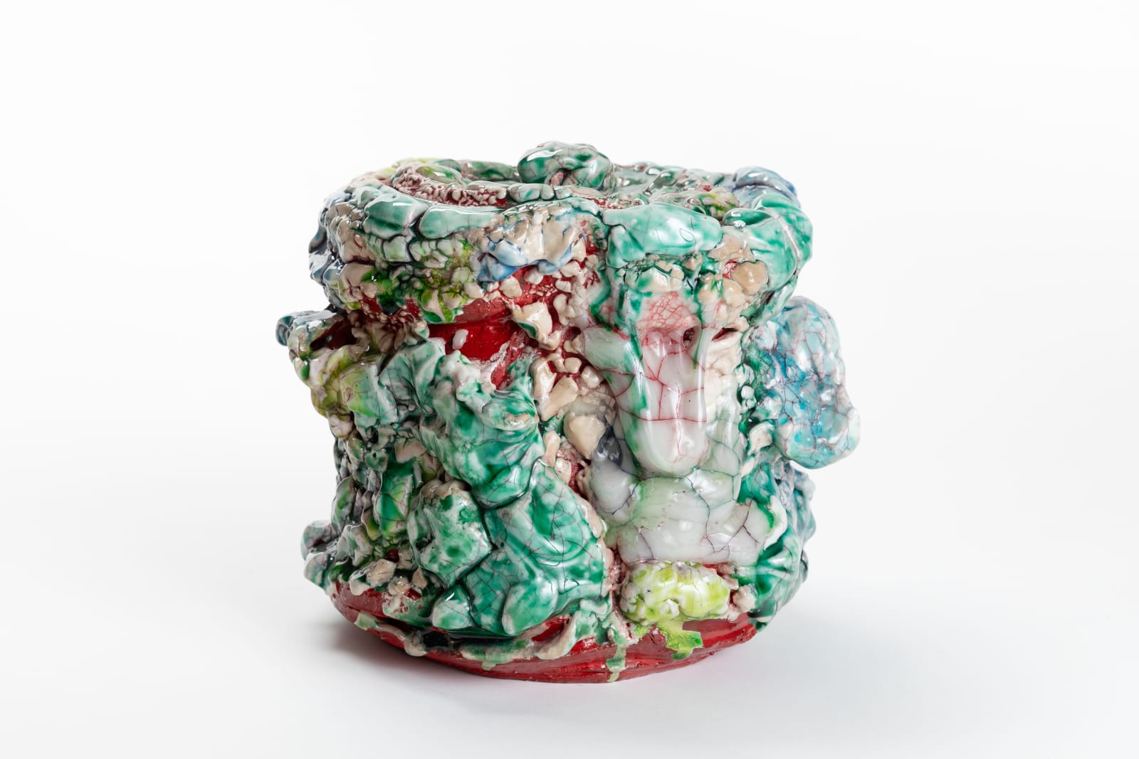 Kodai Ujiie, Oribe Lacquer White Glaze Water Jar 織部漆朱塗交白釉水指, 2024