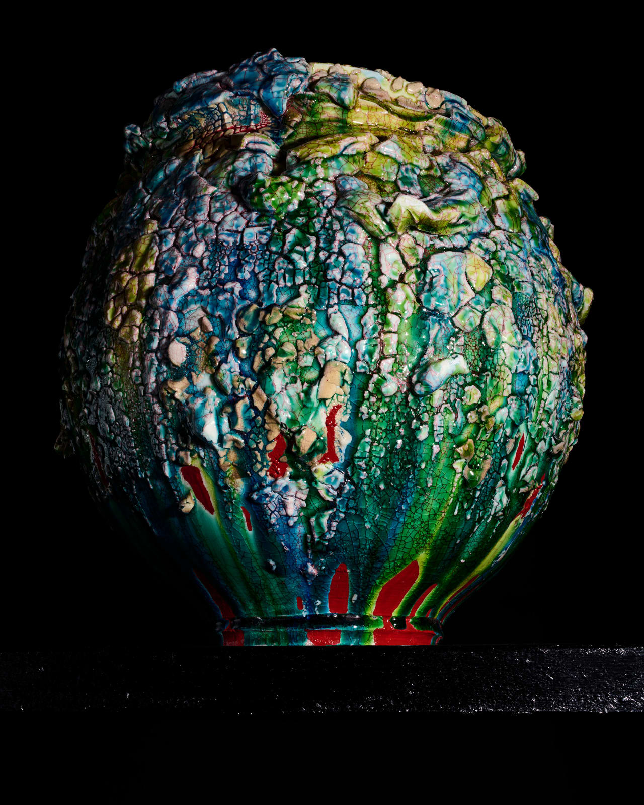 Kodai Ujiie, Oribe Lacquer Large Jar - 織部漆朱塗大壺, 2023