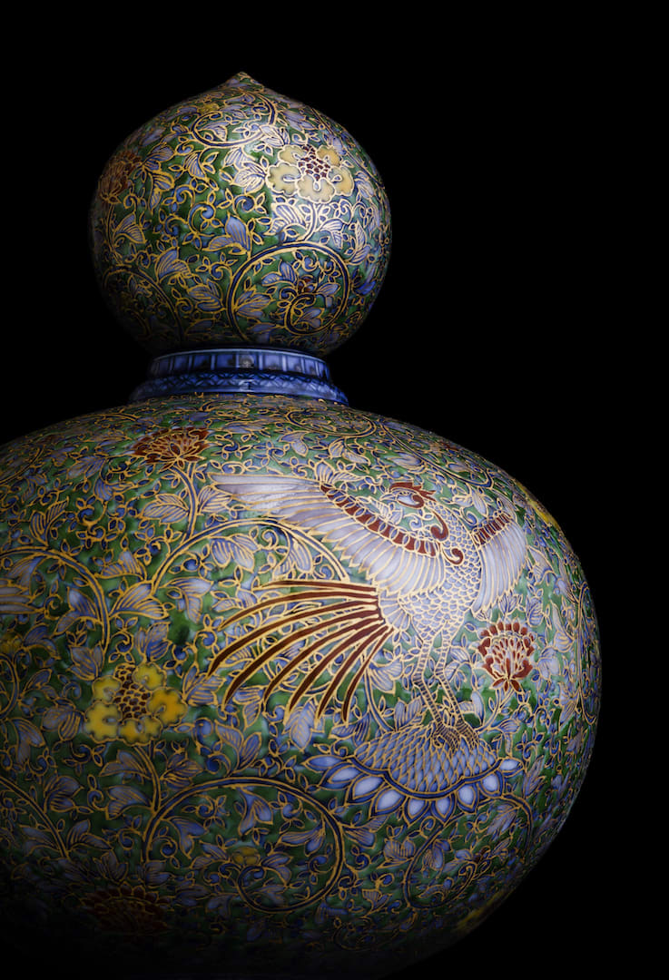 Yuki Hayama, Perfume Bottle: Green Phoenix and Arabesque with Gold glaze