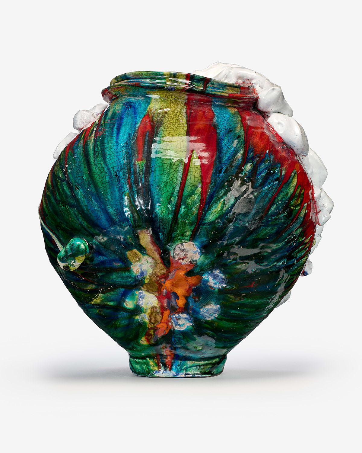 Kodai Ujiie, White Glaze Crossing Three Glazes Lacquer Large Jar 漆貫入彩白釉交三彩大壺,  2024 | Ippodo Gallery
