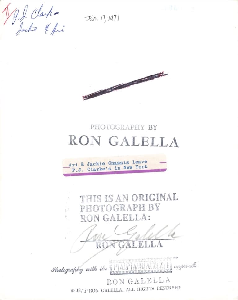 Ron Galella, Ari & Jackie Onassis leave P.J. Clarke's in New York, January 17, 1971