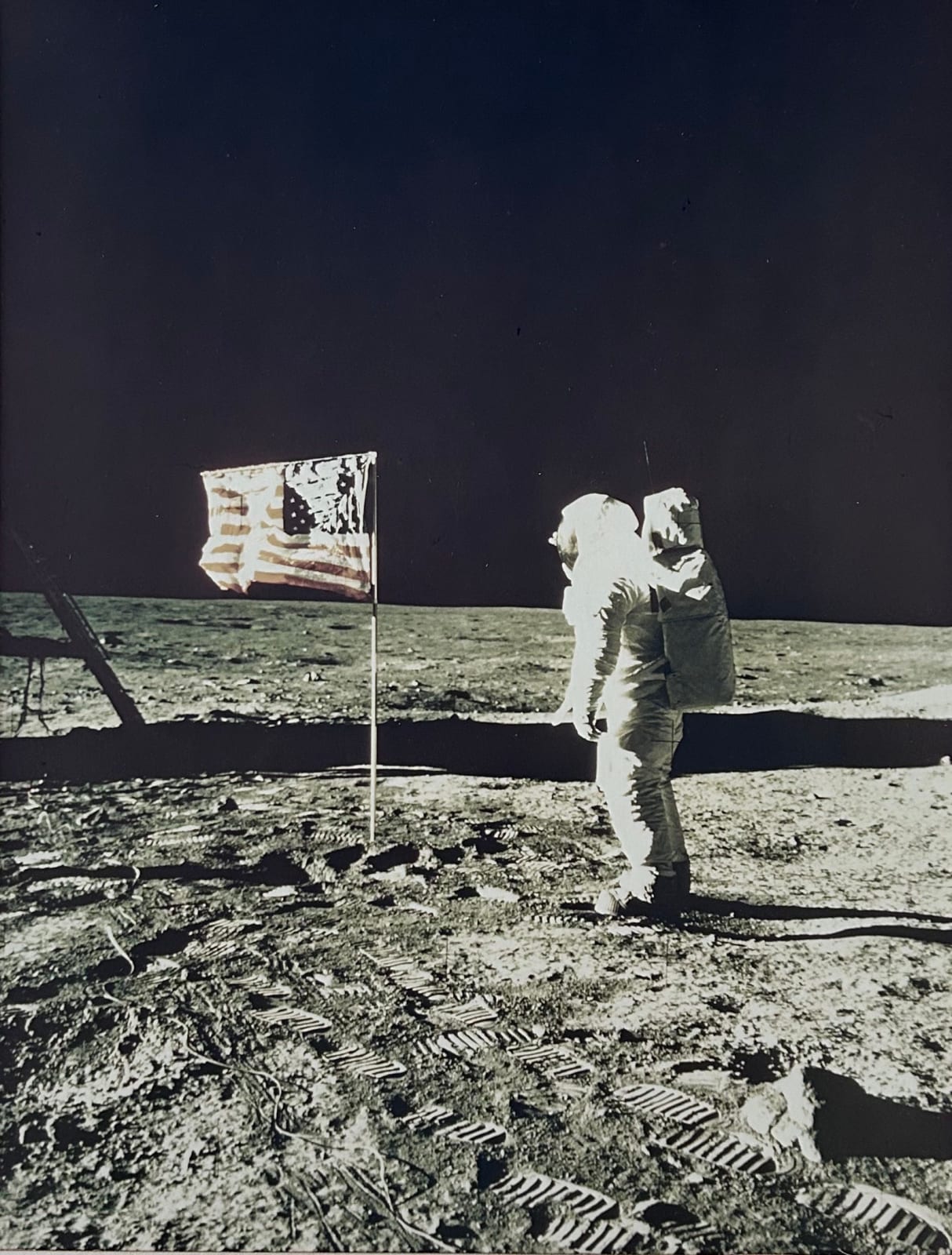 NASA vintage photographs, Buzz Aldrin salutes the US flag, Apollo 11, July, 1969