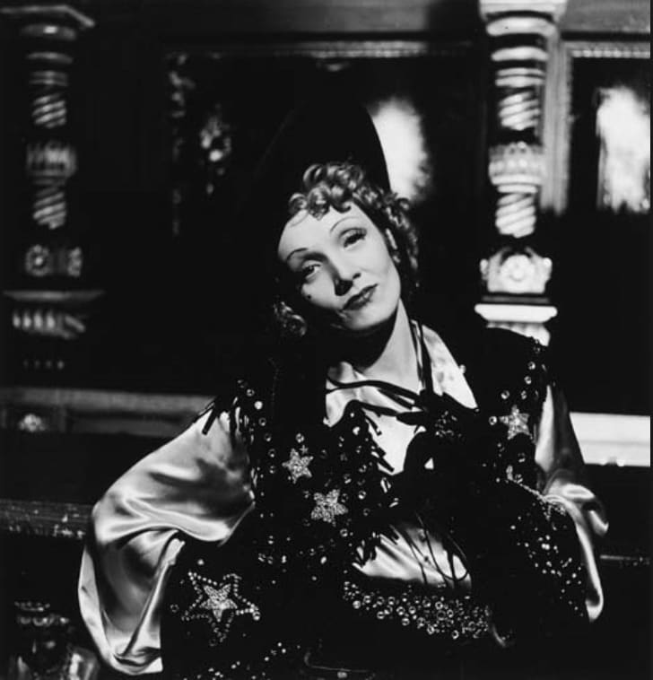 Louise Dahl-Wolfe, Marlene Dietrich on the set of Destry Rides Again, 1938