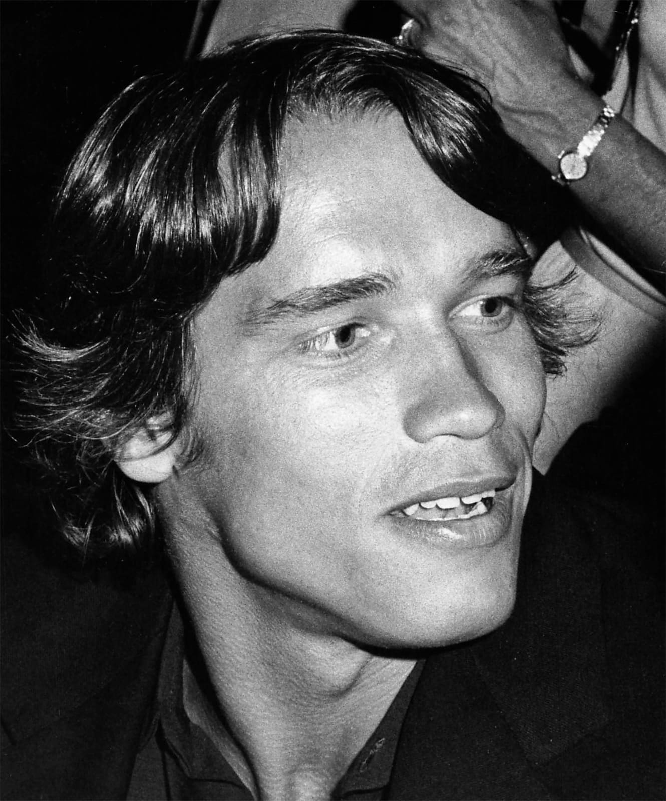 Ron Galella, Arnold Schwarzenegger at "The Ritz" premiere with a party at the 4 Seasons, August 11, 1976