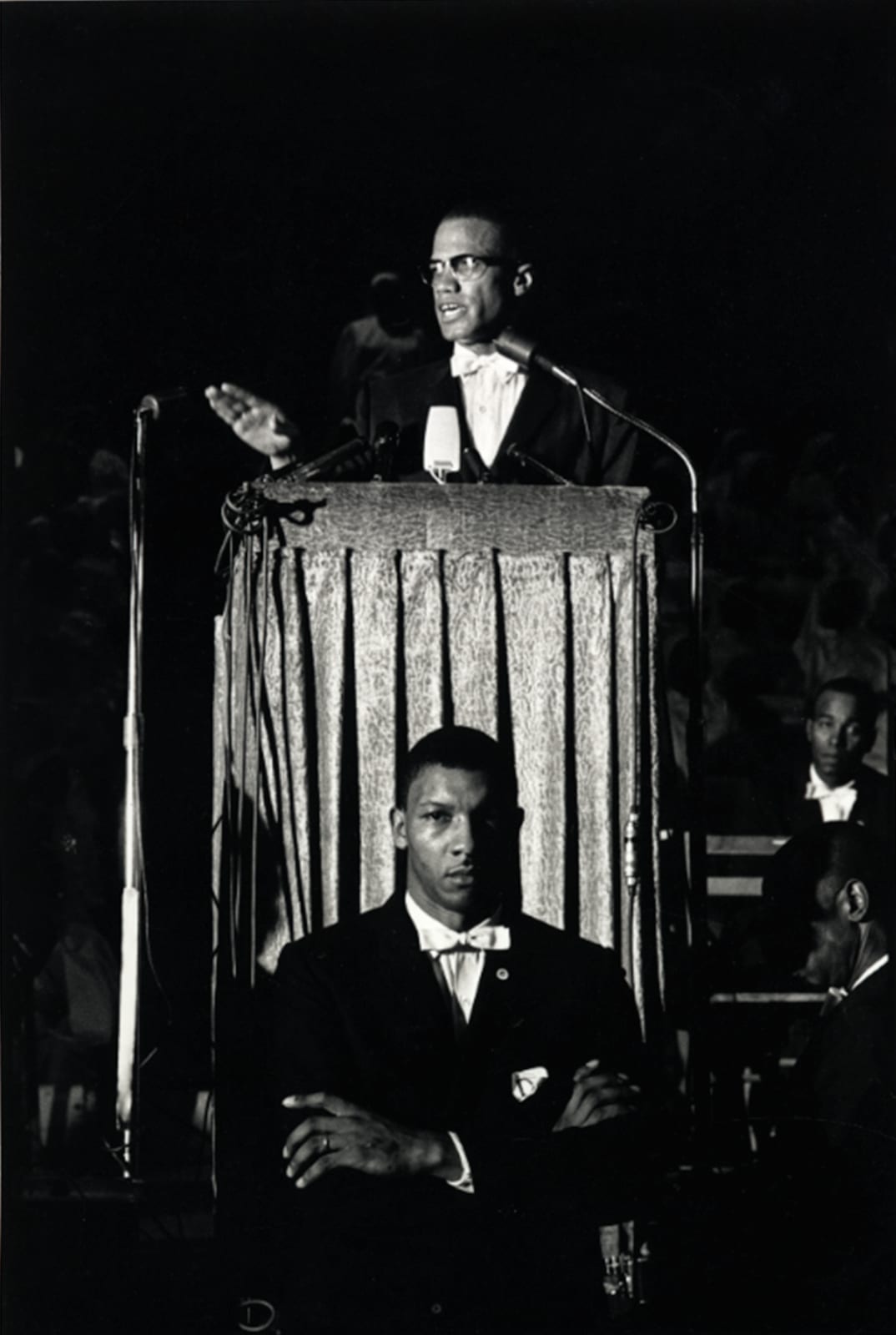 Eve Arnold, American Muslim minister and human rights activist Malcolm X giving a speech at a Nation of Islam rally, Washington, USA, 1961