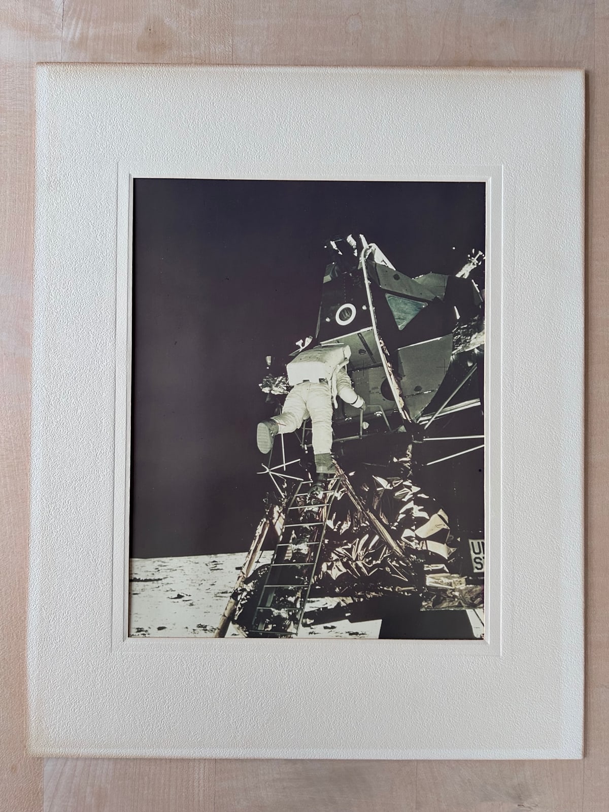 NASA vintage photographs, Buzz Aldrin about to take his first step on the Moon, Apollo 11, July, 1969