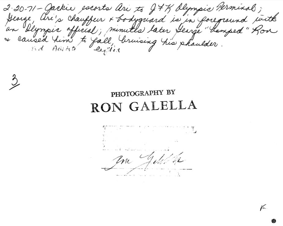 Ron Galella, Jackie escorts Ari to JKF Olympic Terminal, February 20, 1971