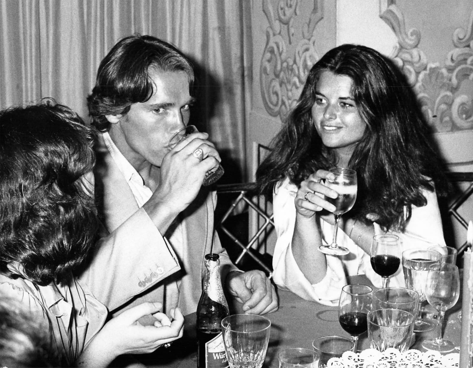 Ron Galella, Arnold Schwarzenegger and date Maria Shriver at party in honor if Barry Manilow, St. Regis, July 27, 1978