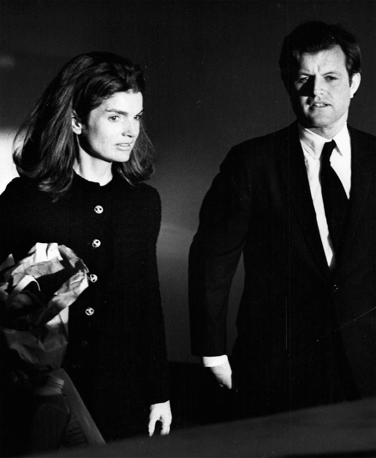Ron Galella, Jackie escorted by Ted Kennedy, November 7, 1970