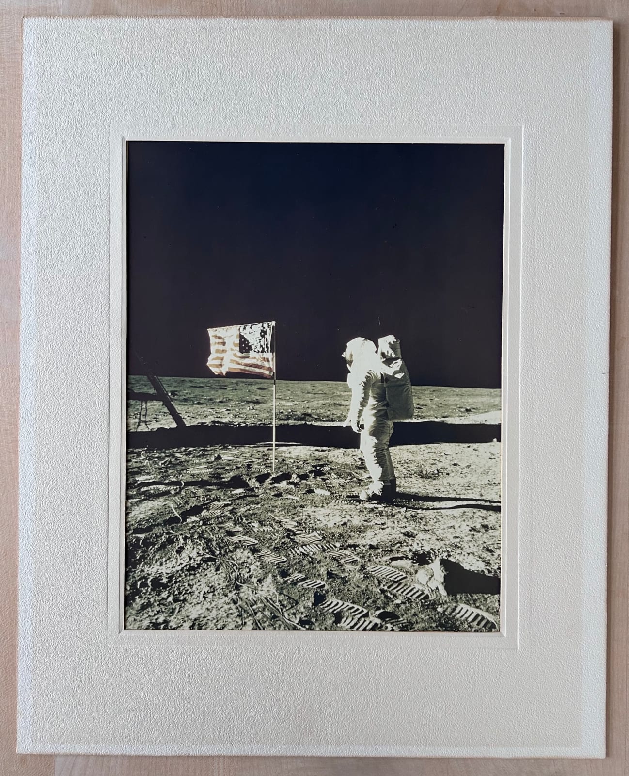 NASA vintage photographs, Buzz Aldrin salutes the US flag, Apollo 11, July, 1969