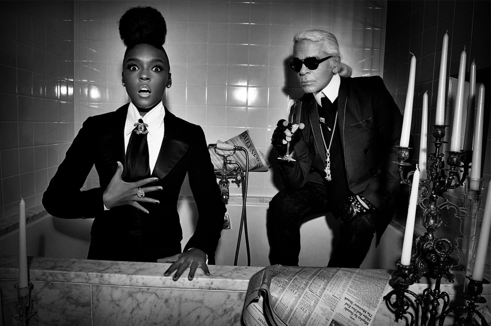 Max Vadukul, Jonelle Monae and Karl Lagerfeld, for W Magazine, 2011