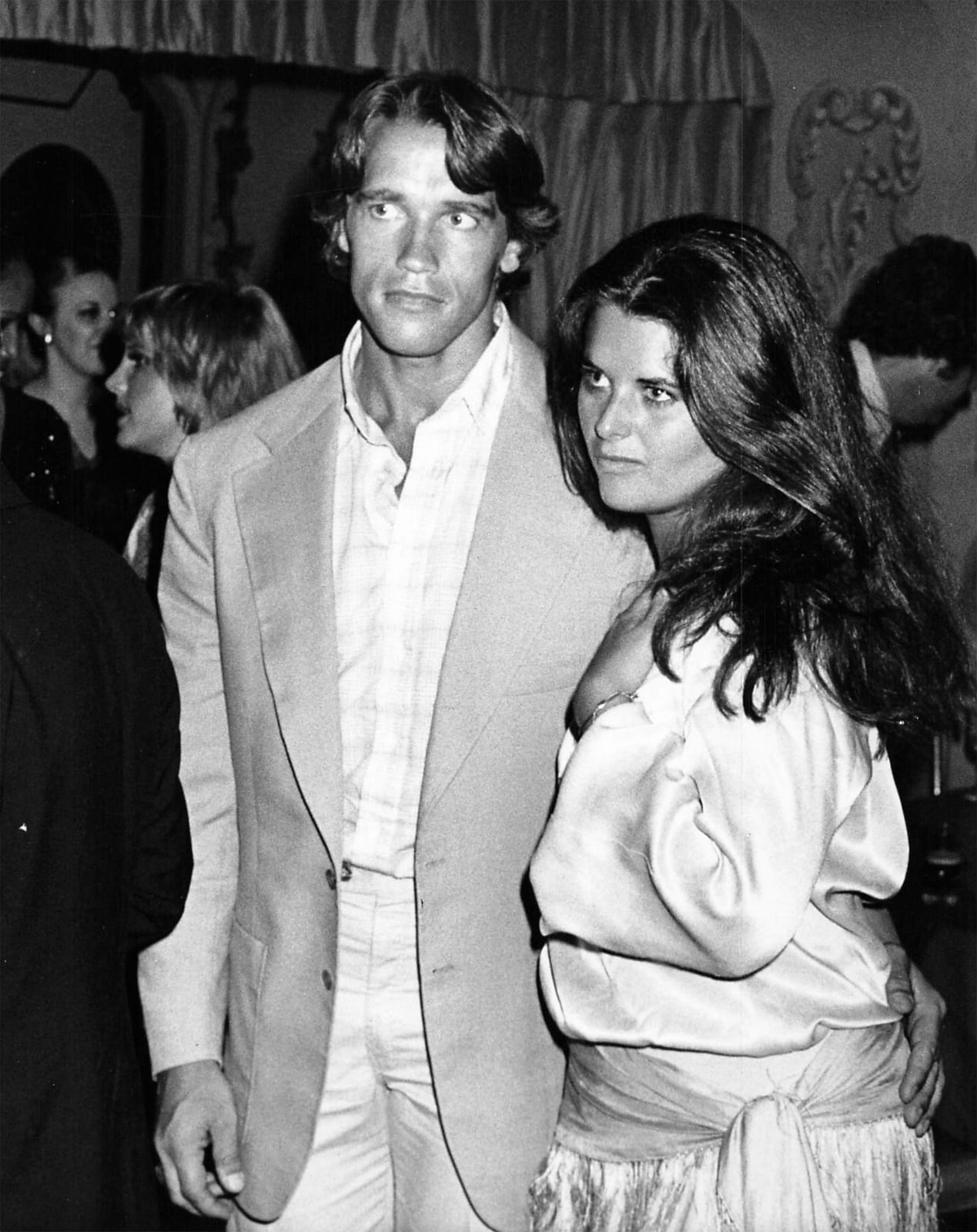 Ron Galella, Arnold Schwarzenegger and date Maria Shriver at party in honor if Barry Manilow, St. Regis, July 27, 1978