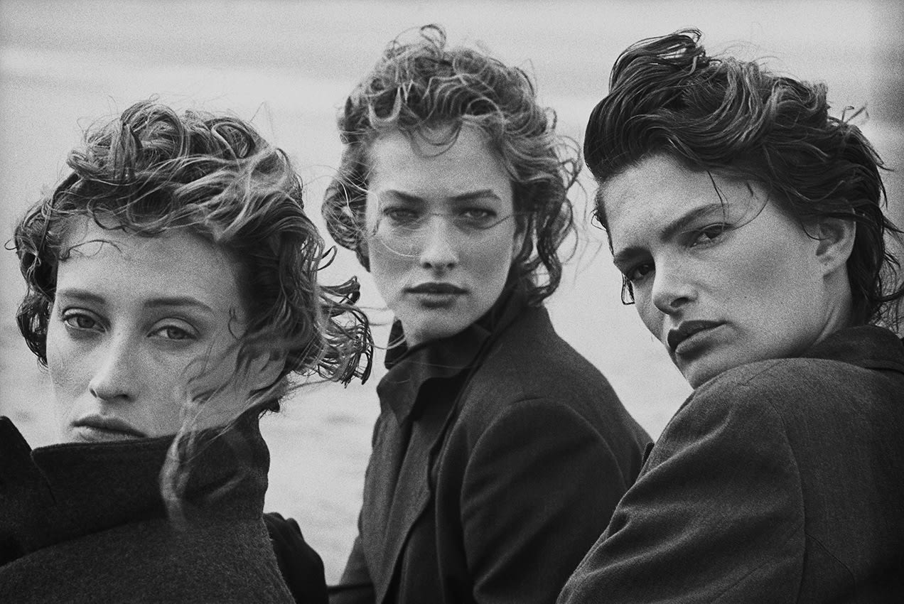 Peter Lindbergh, Marie-Sophie Wilson, Tatjana Patitz, Lynne Koester, Comme des Garçons, Le Touquet, France, 1987