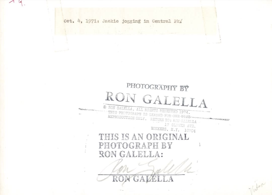 Ron Galella, Jackie jogging in Central Park, October 4, 1971