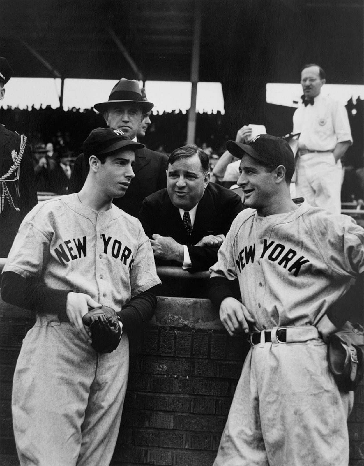 George Brace, Mayor LaGuardia, Joe DiMaggio, Lou Gehrig, c. 1940