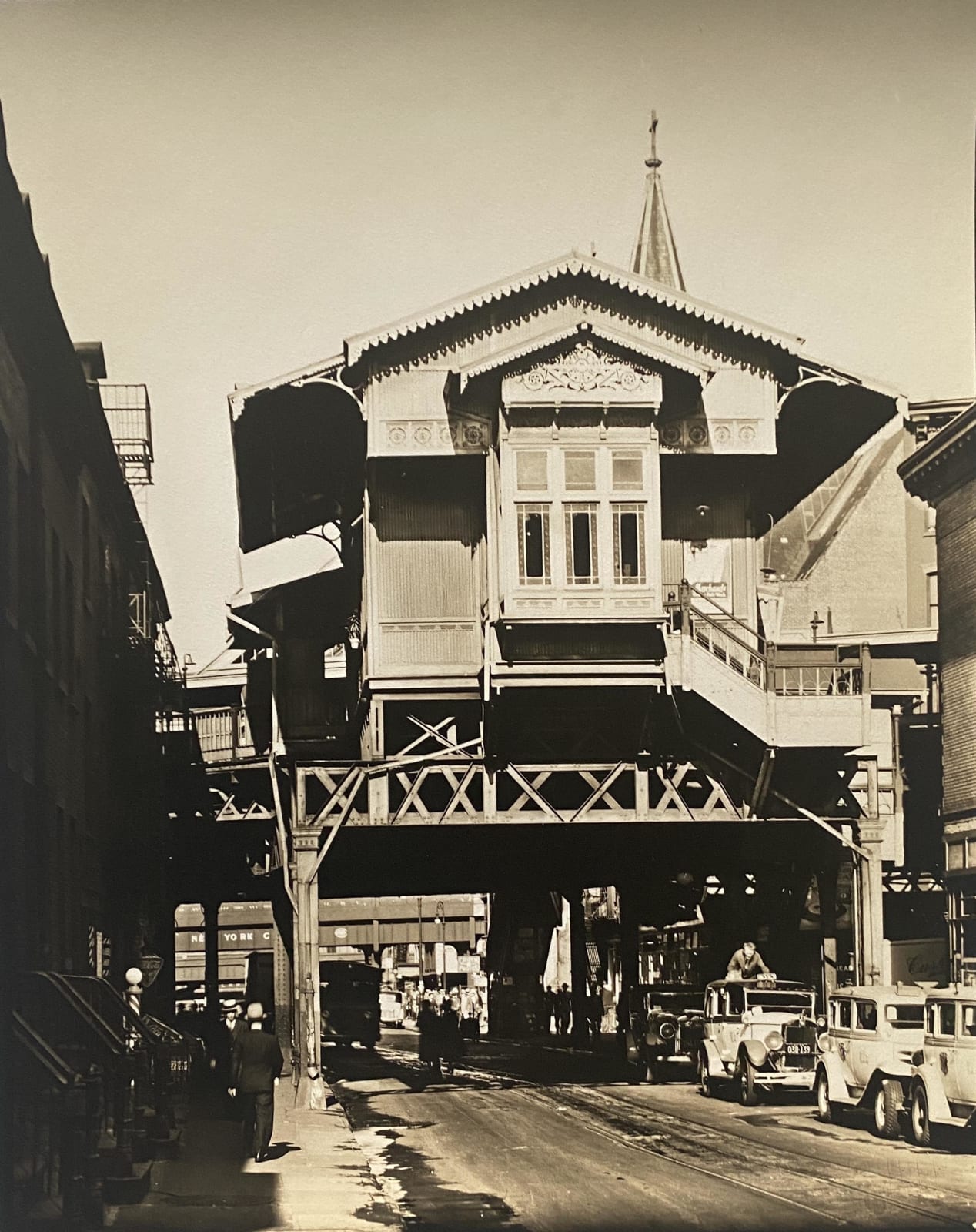 Berenice Abbott, GREENWICH VILLAGE: "El" Station Ninth Avenue line, Christopher and Greenwich Streets, Manhattan, June 18, 1936