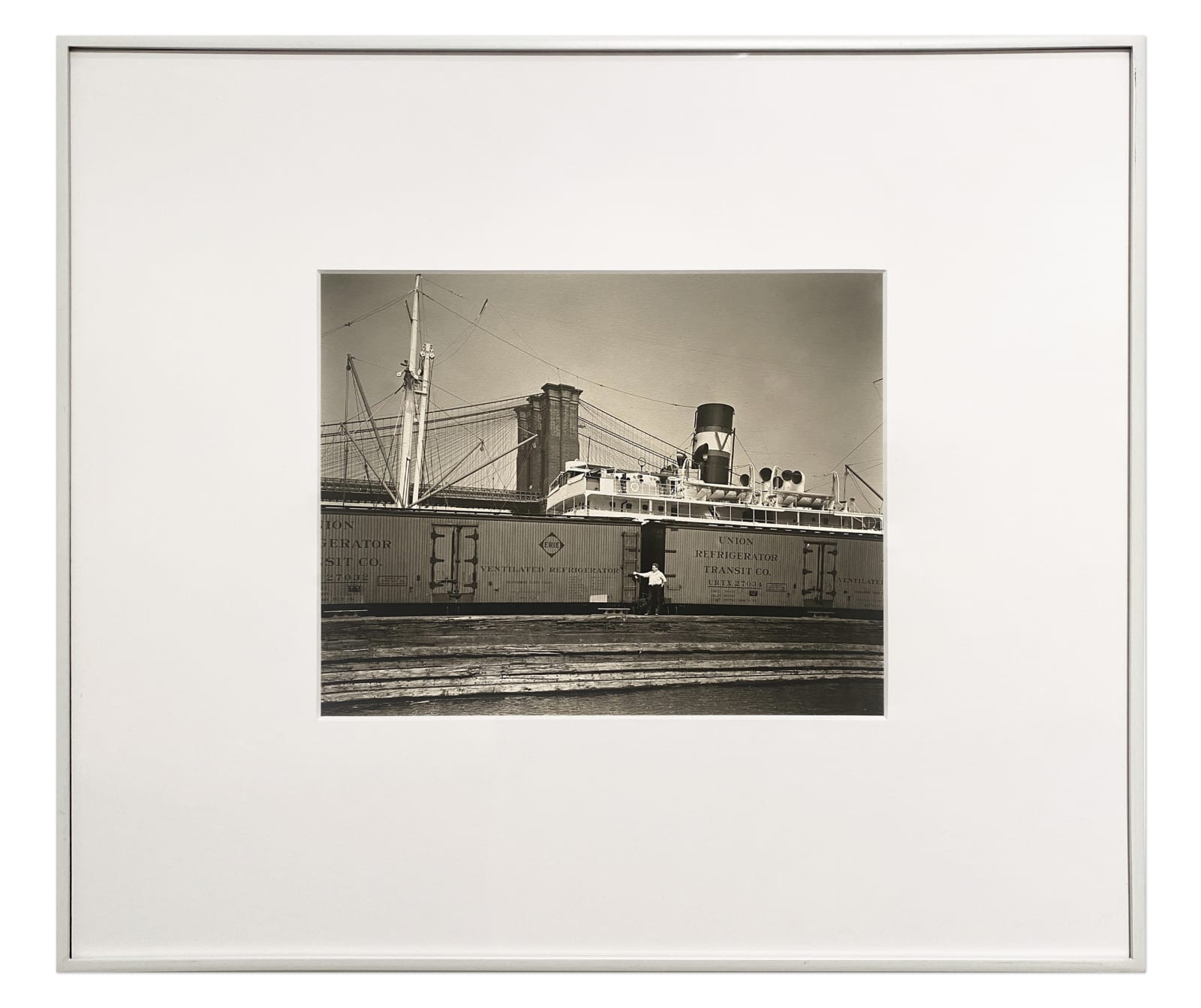 Berenice Abbott, WALL STREET: Waterfront: from Pier 19 East River, Brooklyn Bridge in background, Manhattan, August 12, 1936