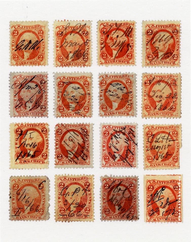 Richard Benson, Sixteen First Issue Revenue Stamps with Pen Cancel, 2013