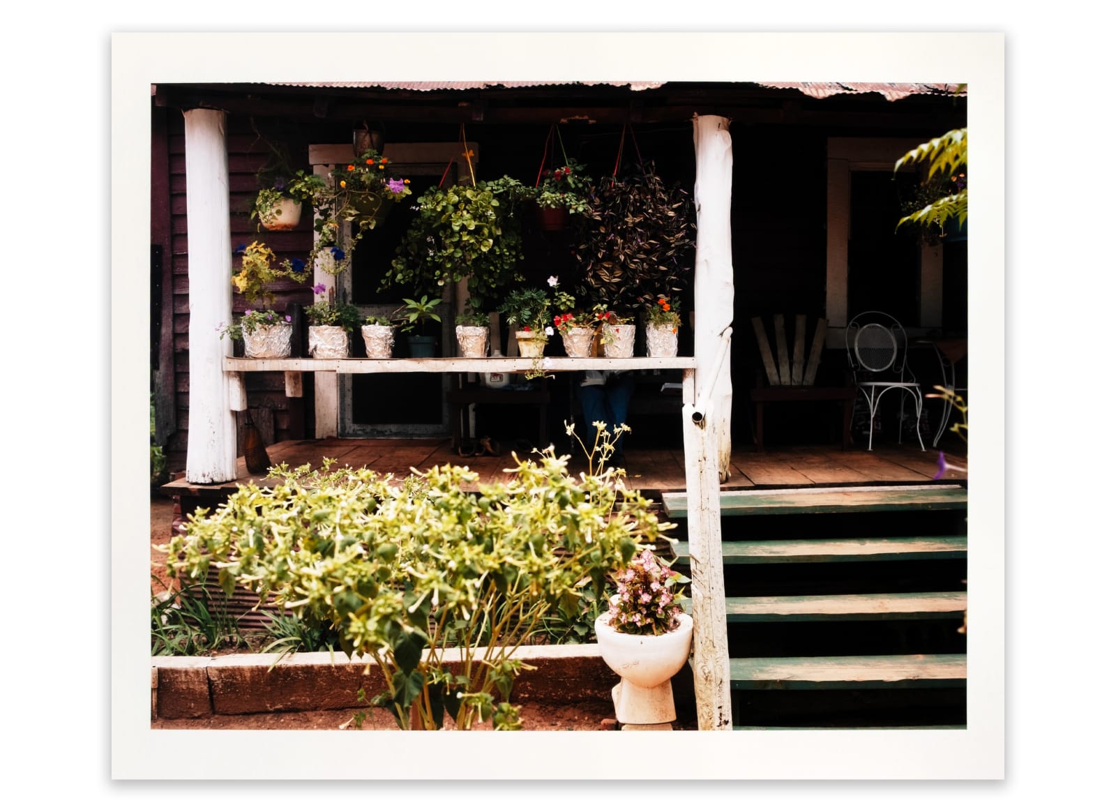 William Christenberry, Flowers and Porch, near Morgan Springs, Alabama, 1985