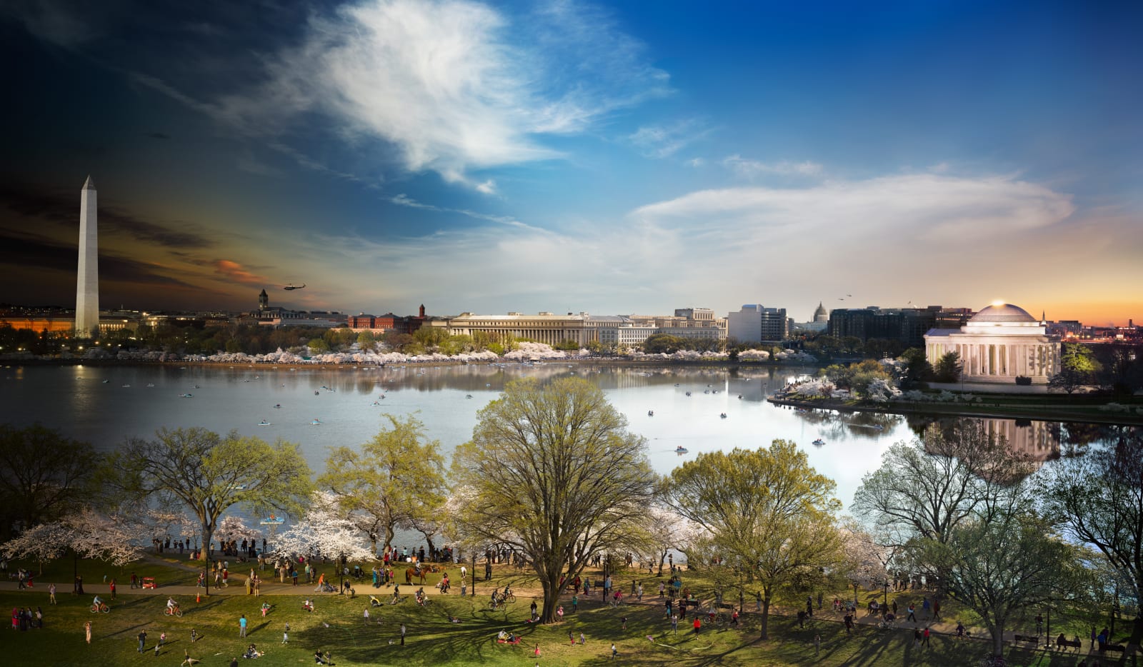 Stephen Wilkes, Cherry Blossoms, National Mall & Memorial Parks, Washington, DC, Day to Night, 2015