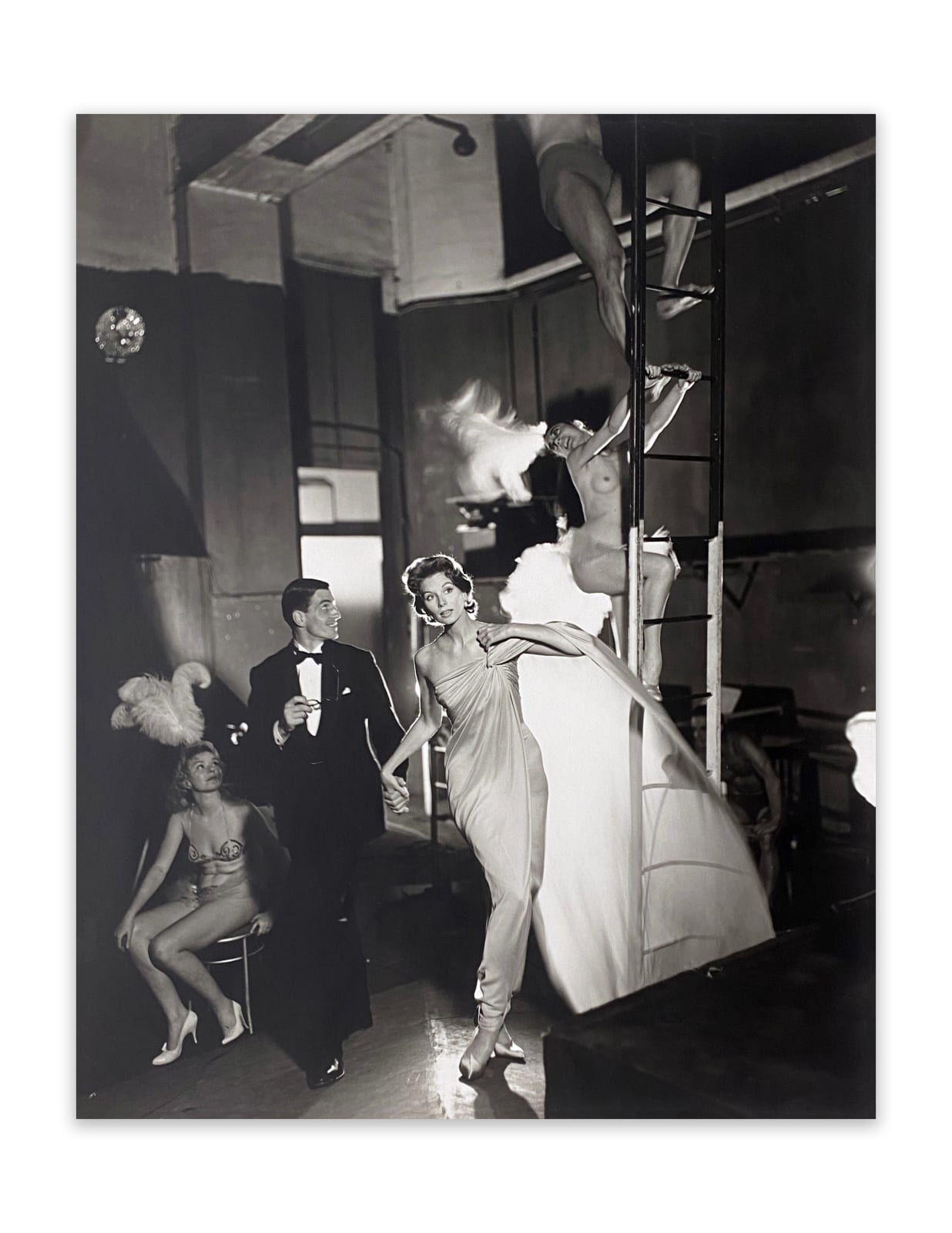 Richard Avedon, Suzy Parker and Robin Tattersall, Evening Dress by Griffe, Folies Bergere, Paris, 1957