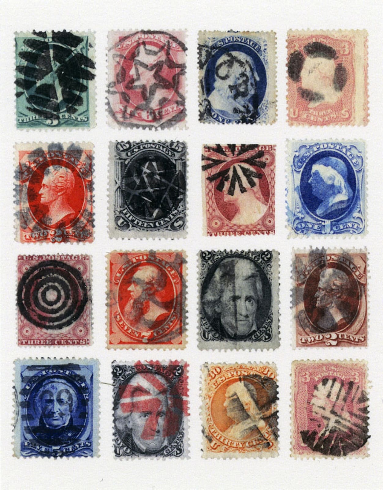 Richard Benson, Sixteen Various Large Banknote Stamps with Fancy Cancels, 2013