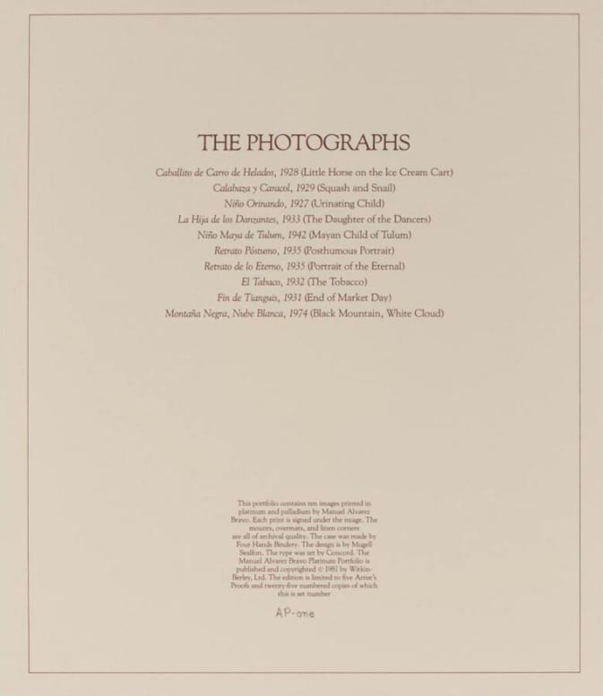 Manuel Álvarez Bravo, Platinum portfolio (portfolio of 10), 1927-1974